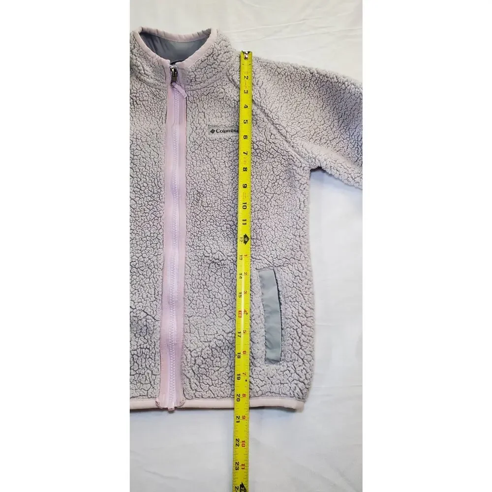 Columbia Size M 10/12 Full-zip Fleece Jacket Sweater Youth Kids Grey Pink Ca10